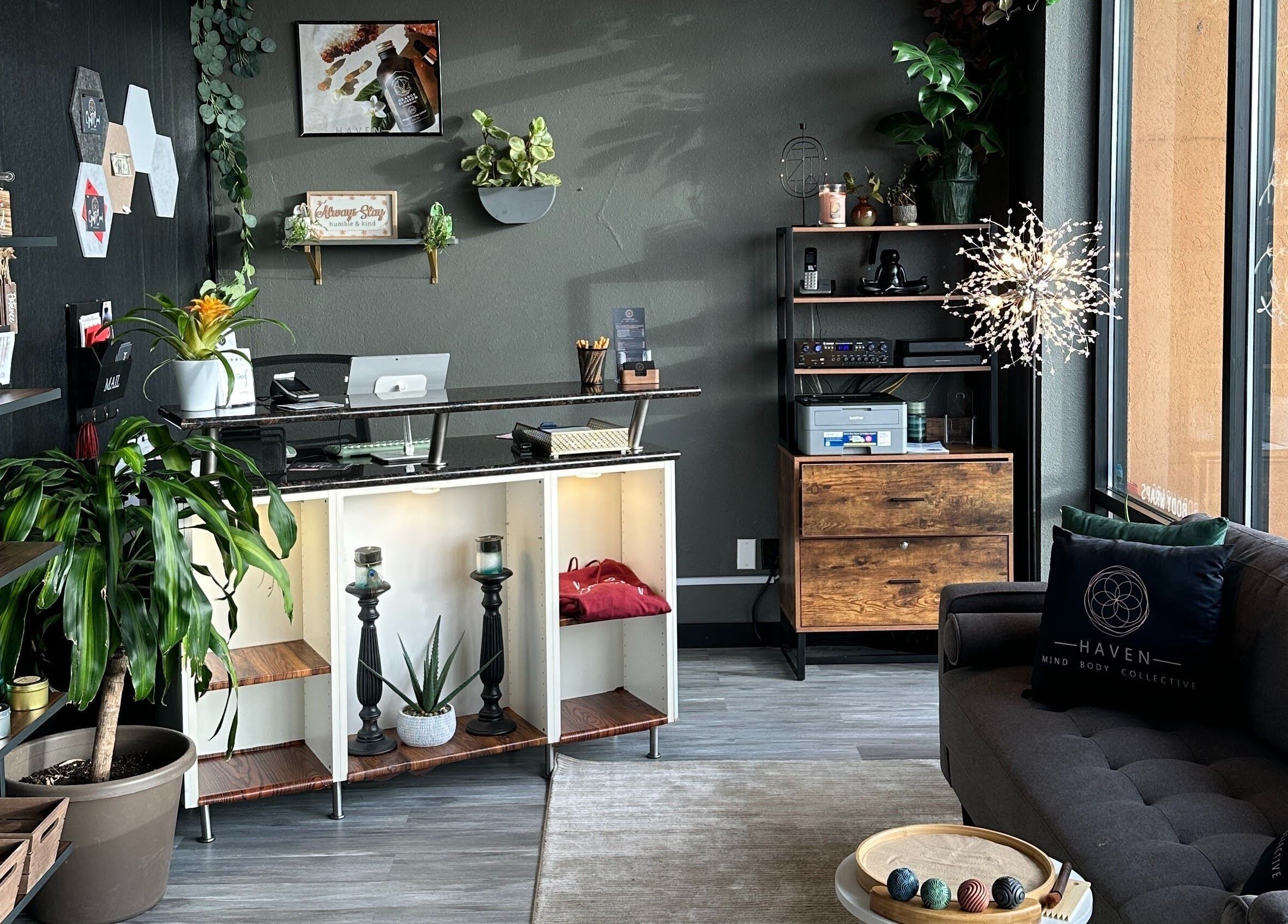 Cozy reception area at Haven Mind Body Collective & Haven Counseling in Longview, Washington, US.