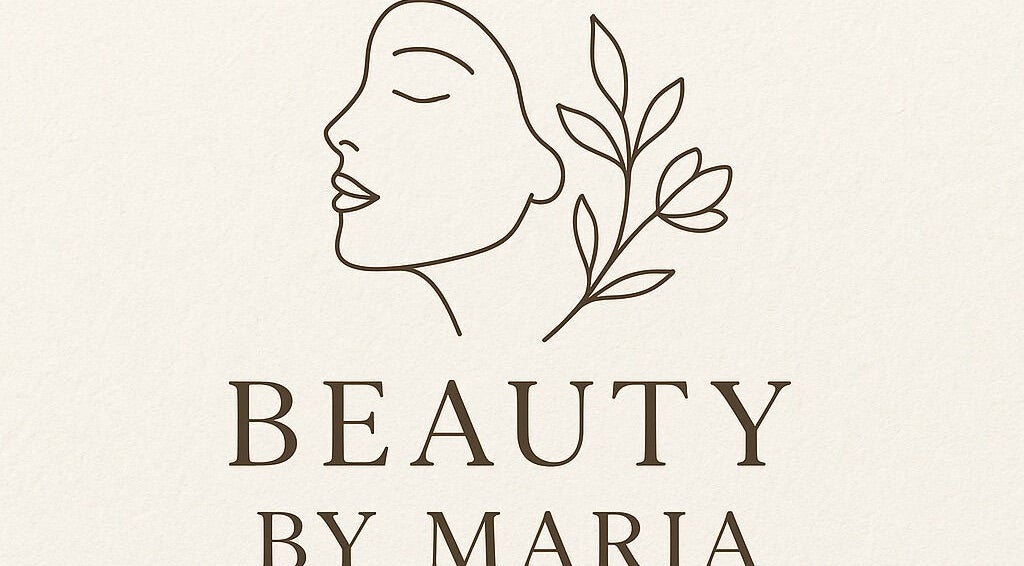 Beauty by Maria logo with minimalist face and foliage design, located in Elgin, Scotland, GB.