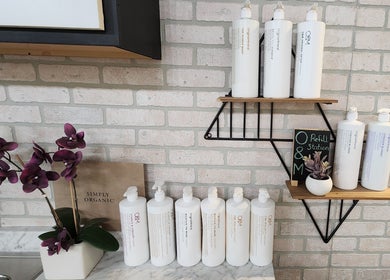 Look Wellness Studio in Quincy, Illinois offers organic product refill station with stylish decor.