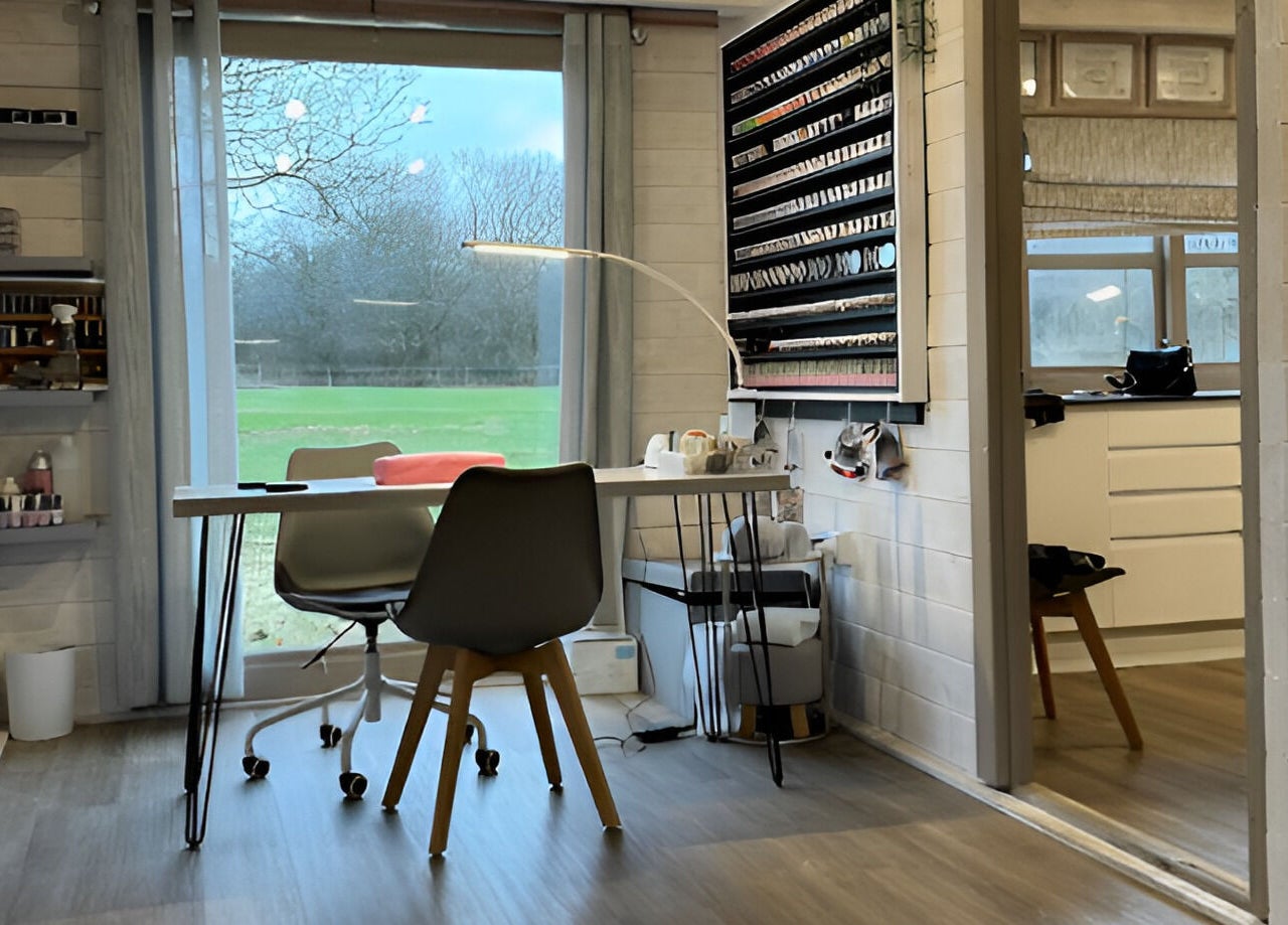 Stylish nail salon interior at NC Wellbeing, Meopham, England. Modern design with nature views.