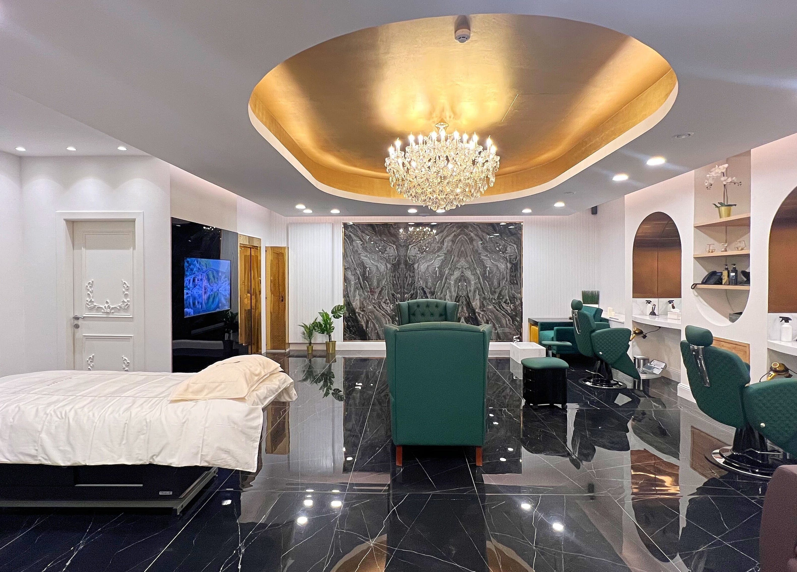 Luxurious interior of Vogue Icon for Men, Riyadh, with chic decor and modern furnishings.