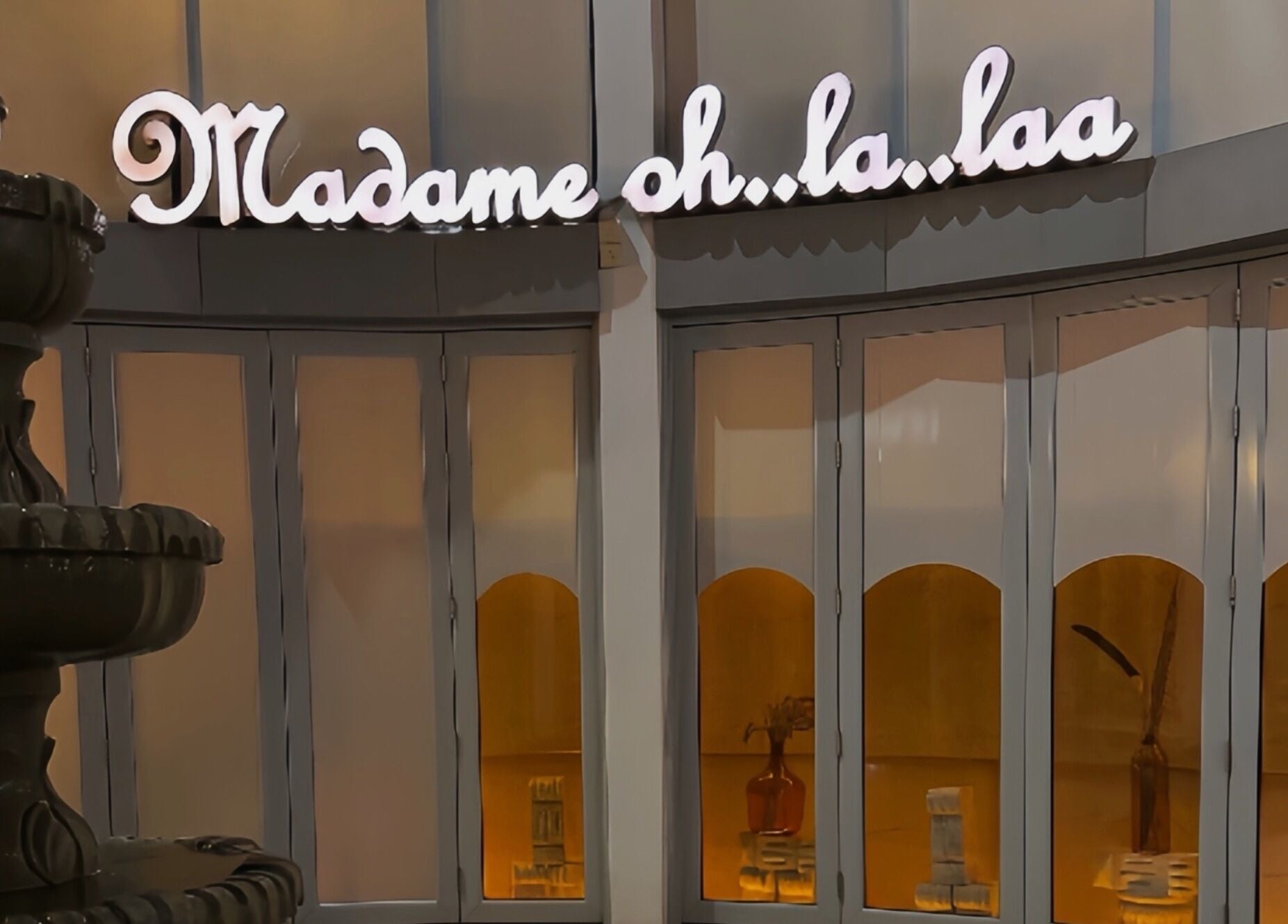 Entrance of Madame Oh La Laa, a beauty venue in Al Khobar, SA, with stylish decor.