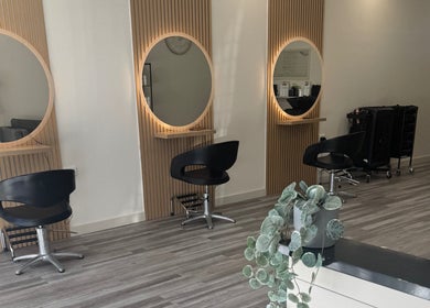 Modern styling chairs at Sarah Emily Hairstylist in Shailer Park, Queensland, AU.