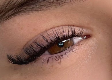 Close-up of elegant lash extensions at Lash Dolls & Co - Home Space in Hamlyn Heights, Victoria, AU.
