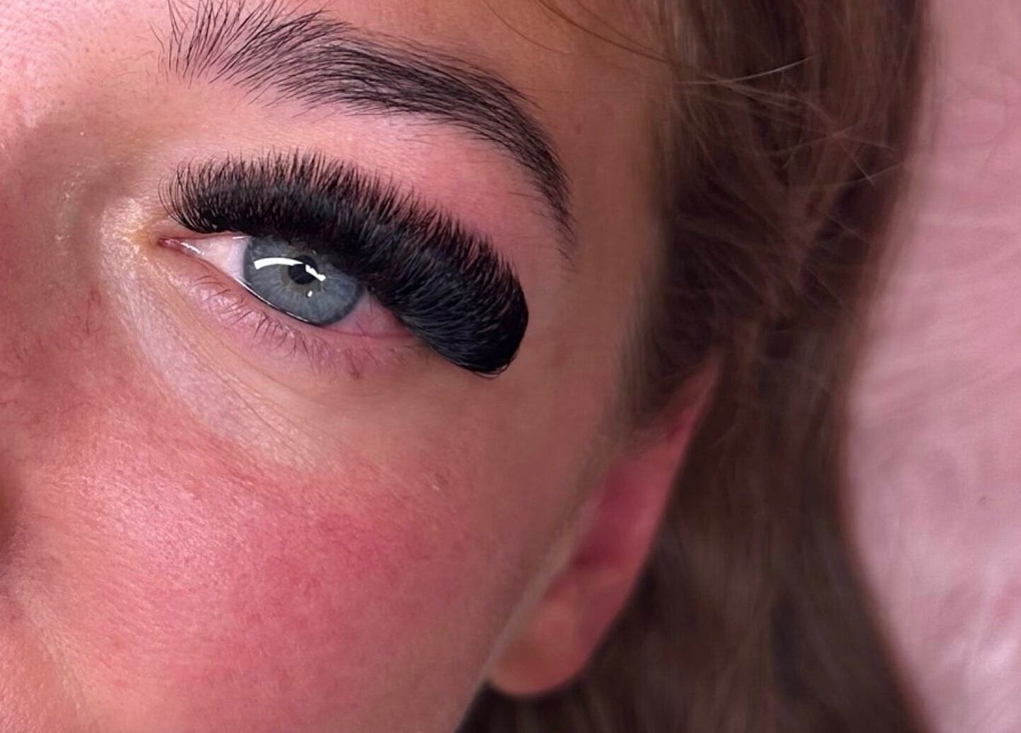 Close-up of stunning eyelash extensions at Lashes By Ells in Wellingborough, England, GB.