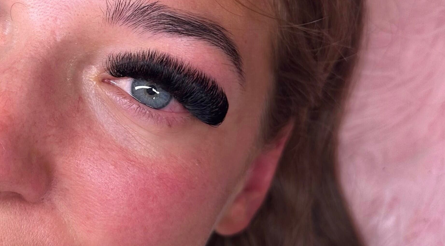 Close-up of stunning eyelash extensions at Lashes By Ells in Wellingborough, England, GB.