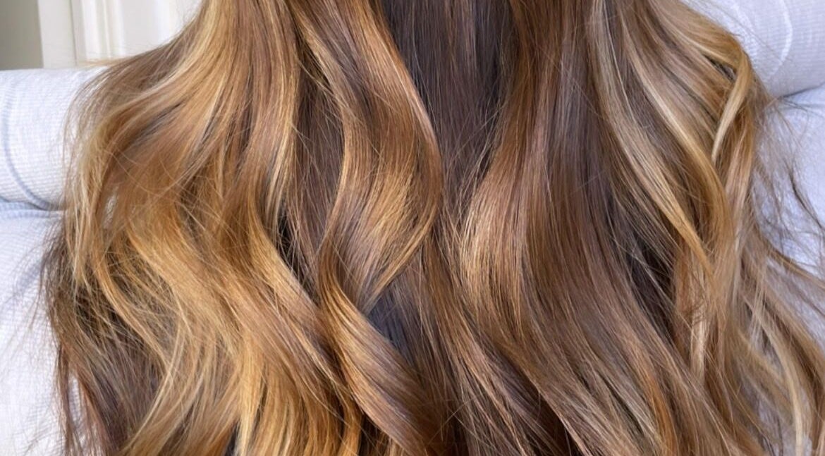 Luxurious golden brown waves styled at Addie Robins Hair, Melbourne, Victoria, AU.