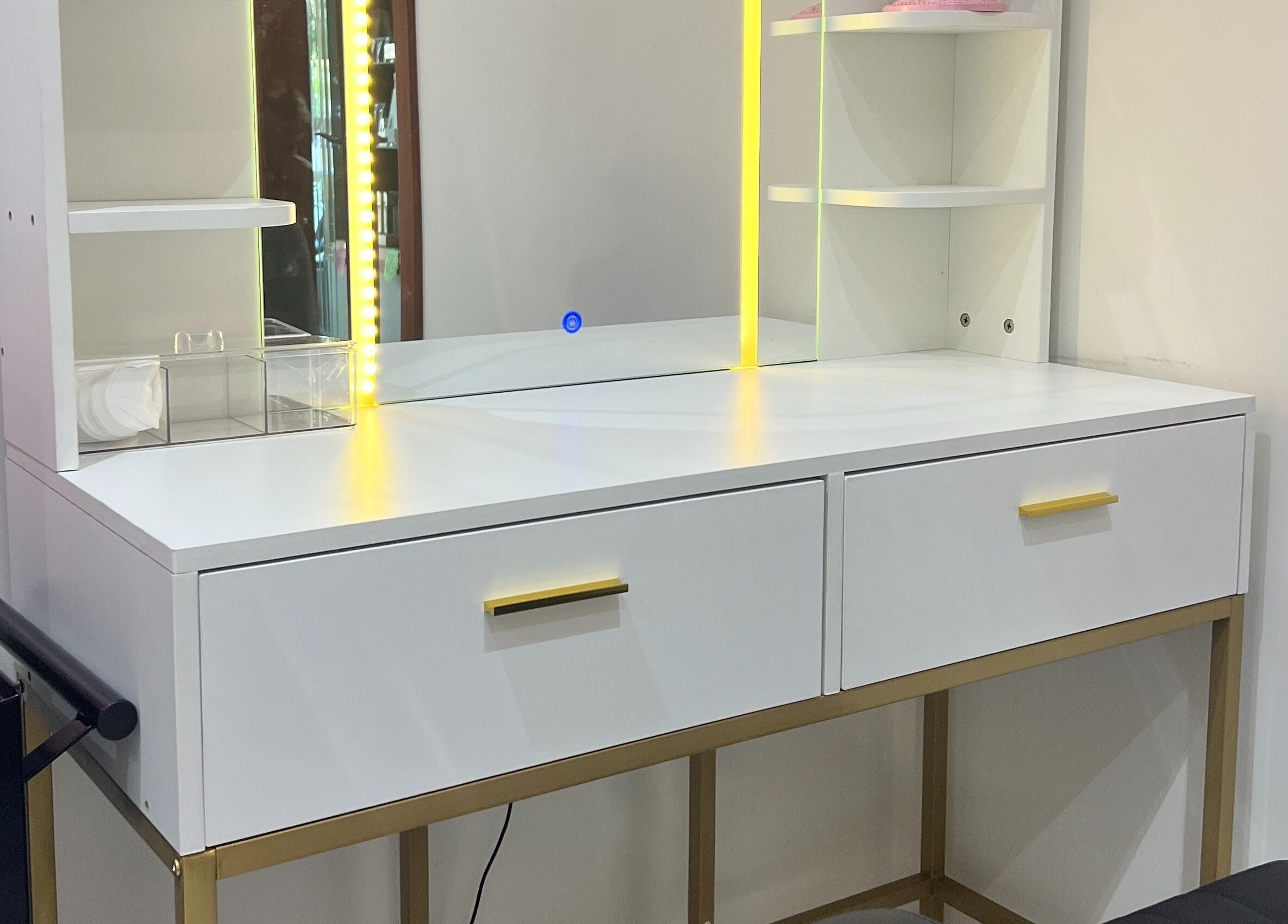 Modern white vanity with mirror at Blink & Bling, Gungahlin, Australian Capital Territory, AU.