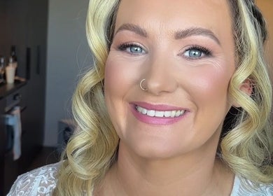Bridal makeup by Serina Martic in Melbourne, Victoria, AU. Flawless complexion with soft curls.