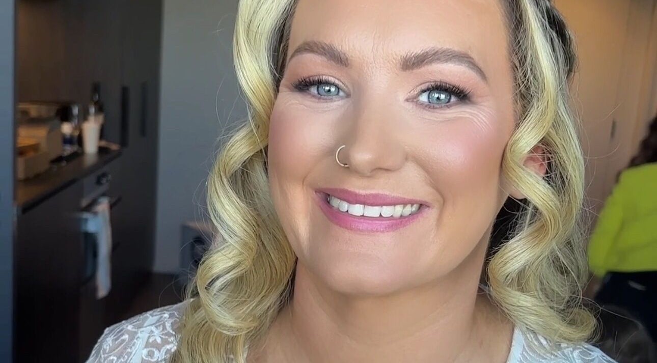 Bridal makeup by Serina Martic in Melbourne, Victoria, AU. Flawless complexion with soft curls.