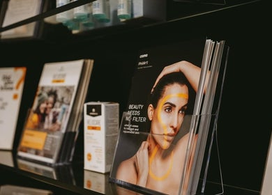 Beauty brochures displayed at Face & Body Medi-cosmetic Centre, Derby, England, GB.