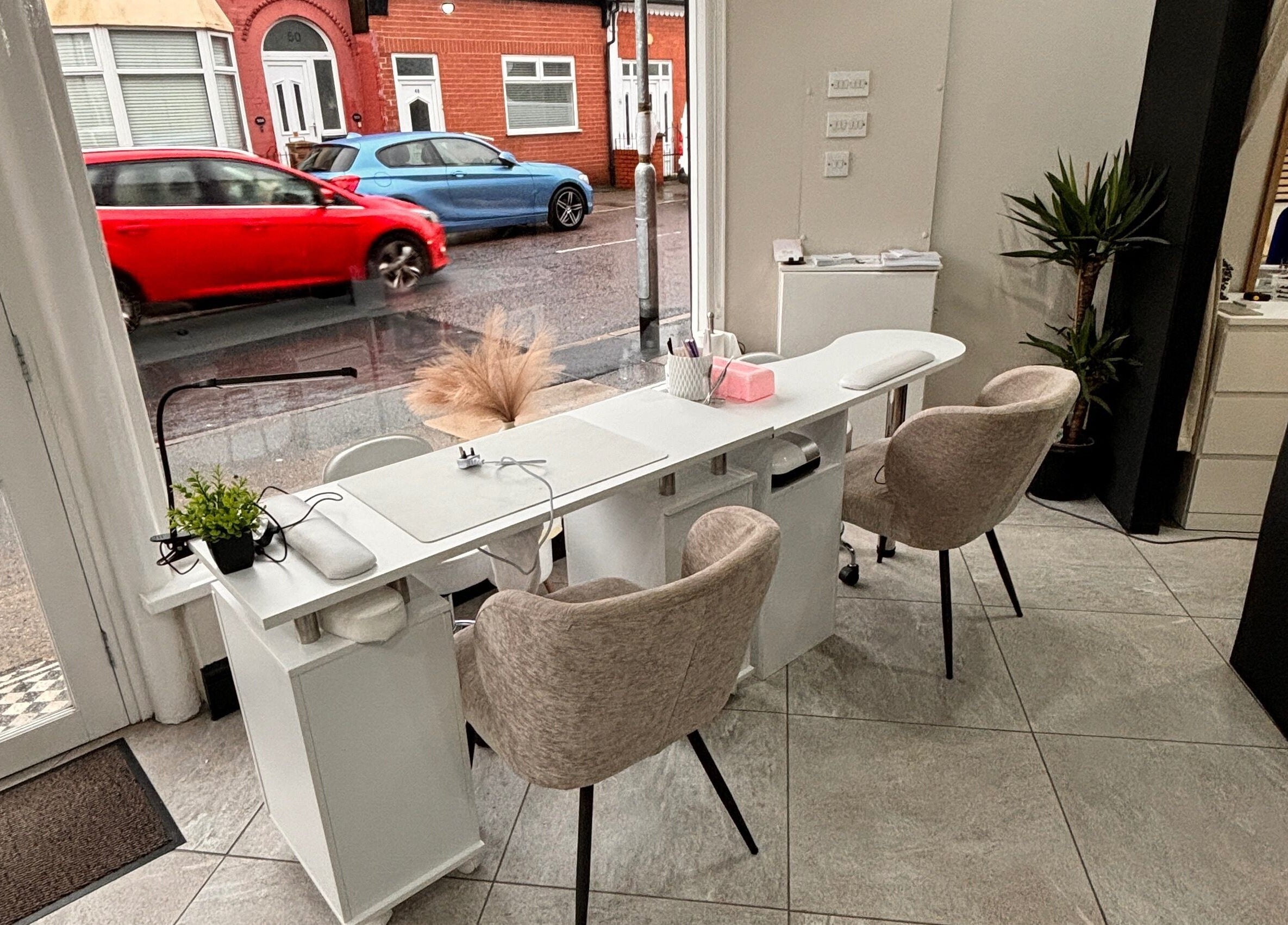 Interior nail station at Lashes By Fayedavies, Waterloo, England, GB, offering a chic and modern beauty experience.