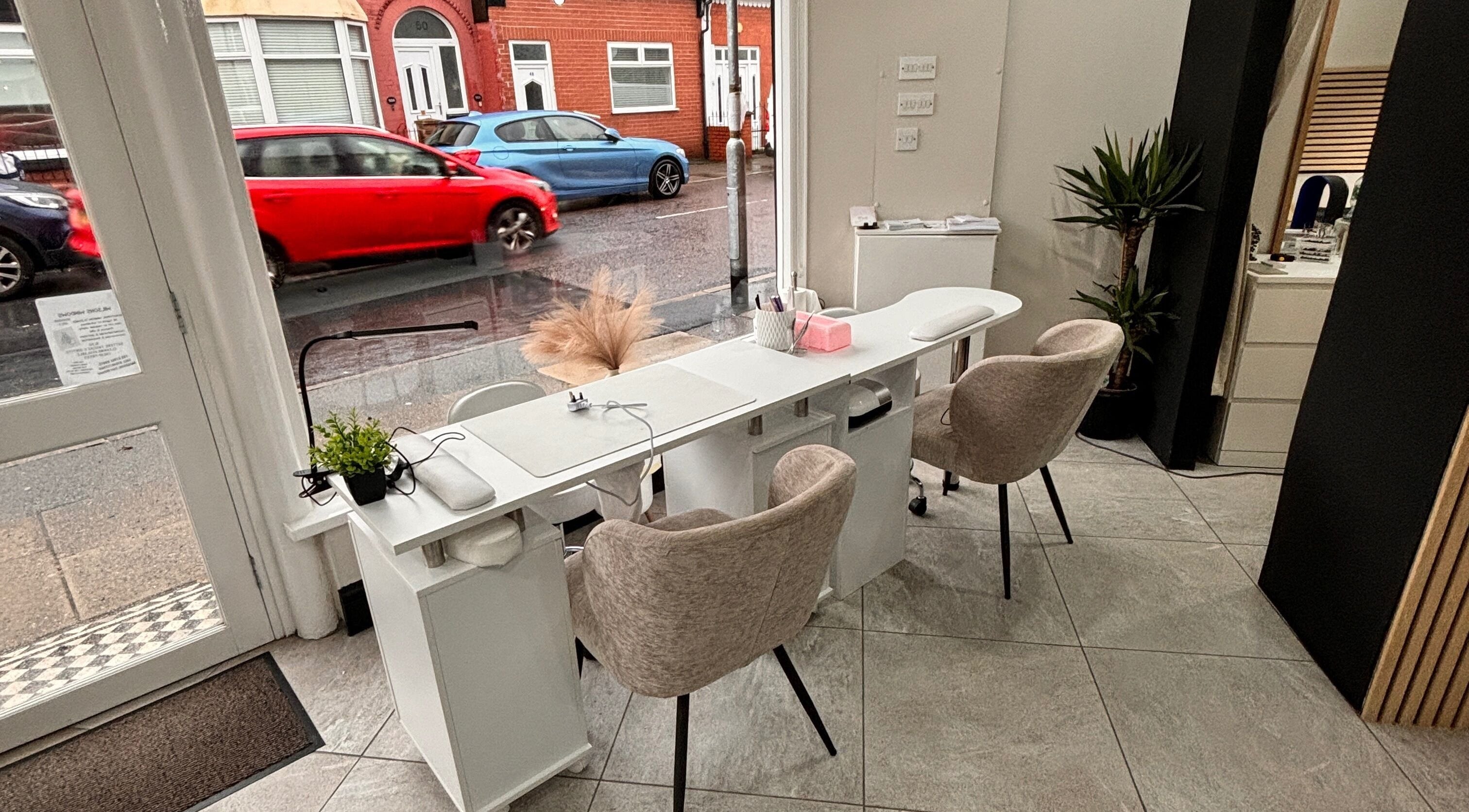 Interior nail station at Lashes By Fayedavies, Waterloo, England, GB, offering a chic and modern beauty experience.