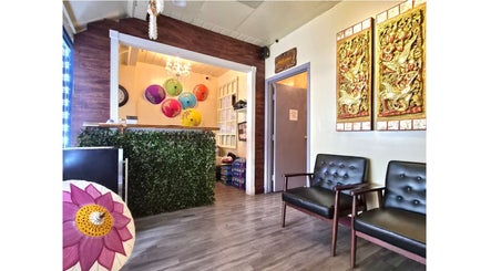 Reception area at Chiang Mai Thai Spa (Thai Euphorea Spa 2), Las Vegas, Nevada featuring colorful decor.