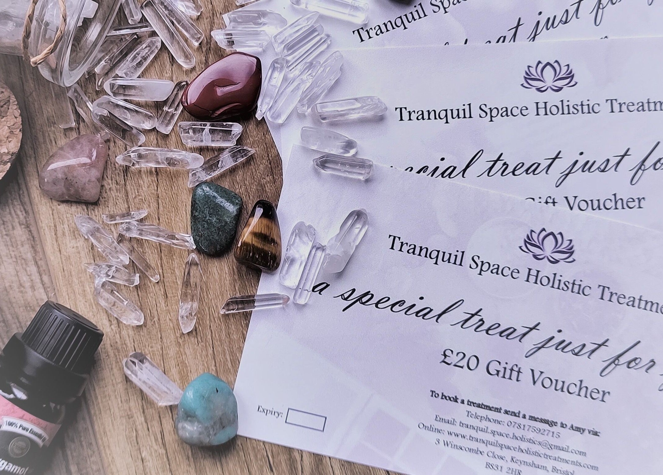 Gift vouchers and crystals at Tranquil Space Holistic Treatments, Bristol, GB offer a unique wellness experience.