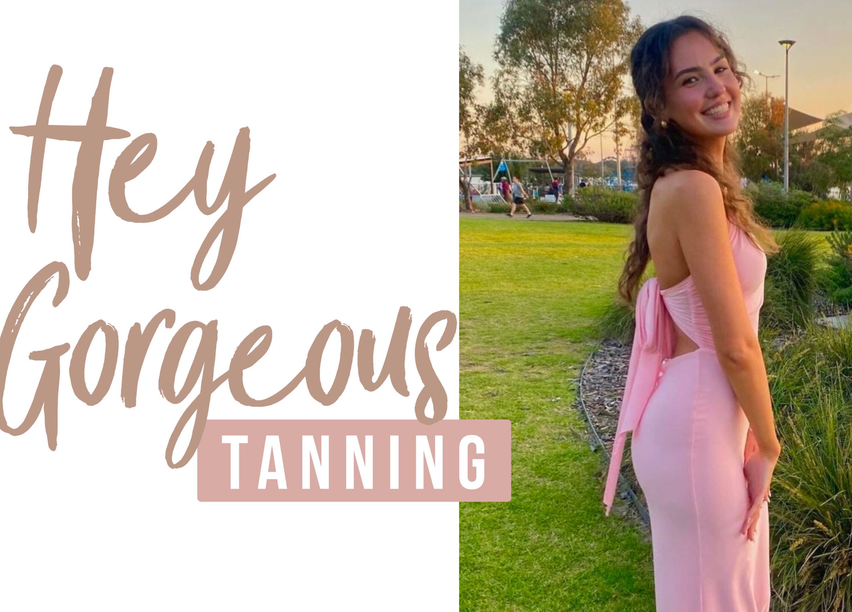 A woman in pink at Hey Gorgeous Spray Tanning, Wattle Grove, Western Australia, AU, exuding natural radiance.
