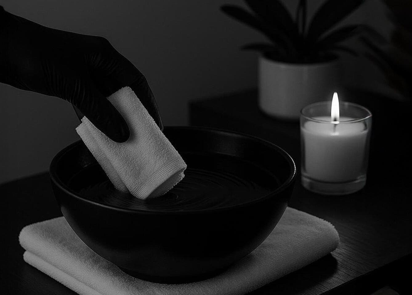 Relaxing ambiance at Details Nails Artistry Spa in Riyadh Province, featuring a candle beside a water bowl.