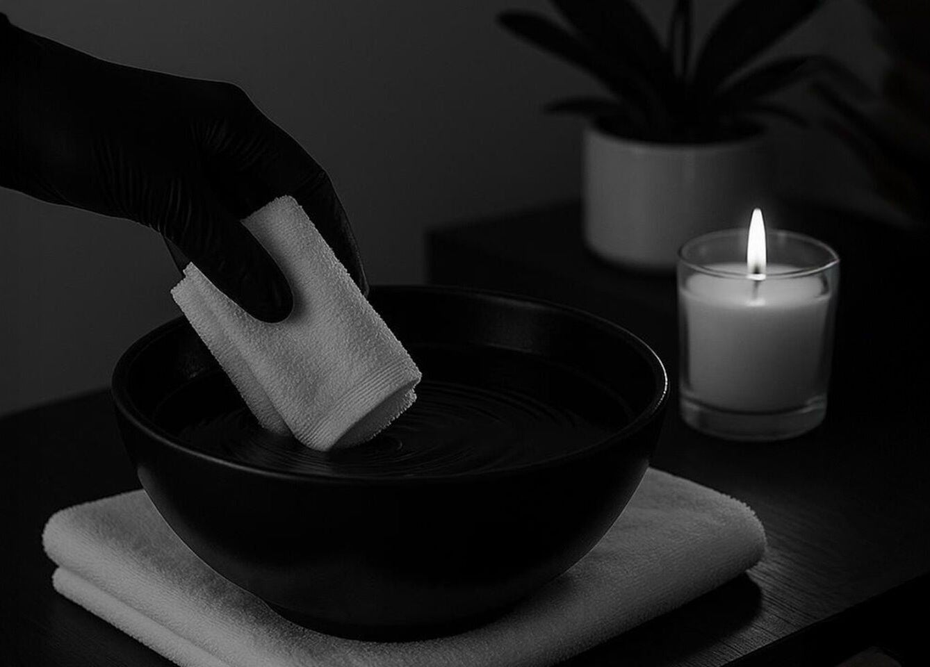 Relaxing ambiance at Details Nails Artistry Spa in Riyadh Province, featuring a candle beside a water bowl.