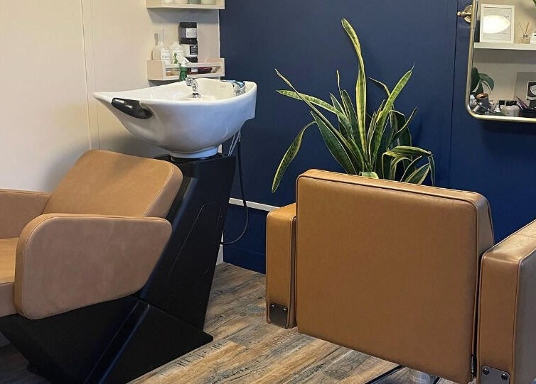 Modern salon setup at My Space se in Whitstable, England, GB featuring sleek chairs and a vibrant plant.