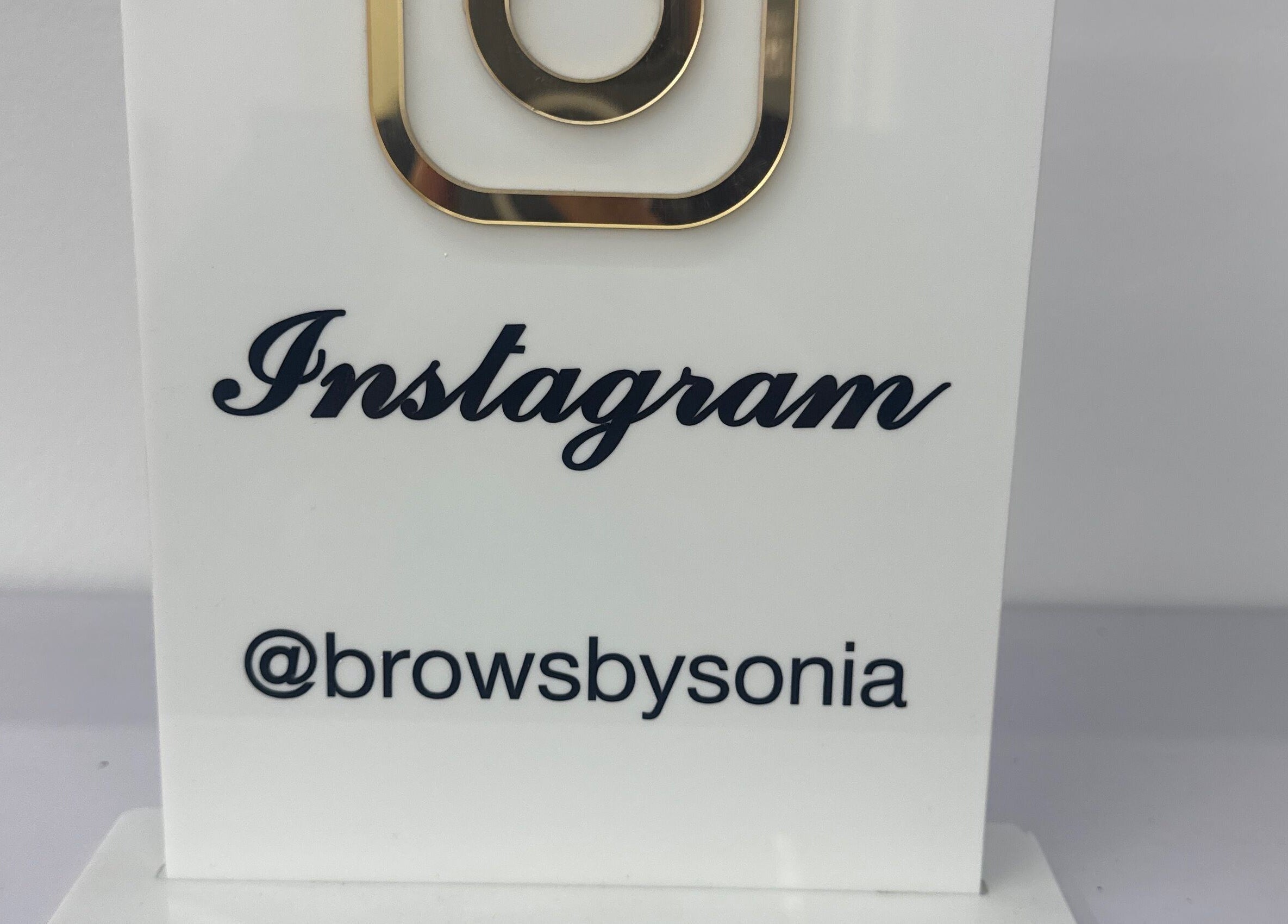 Instagram display at Brows by Sonia, Melbourne, Victoria, AU, featuring logo and handle.