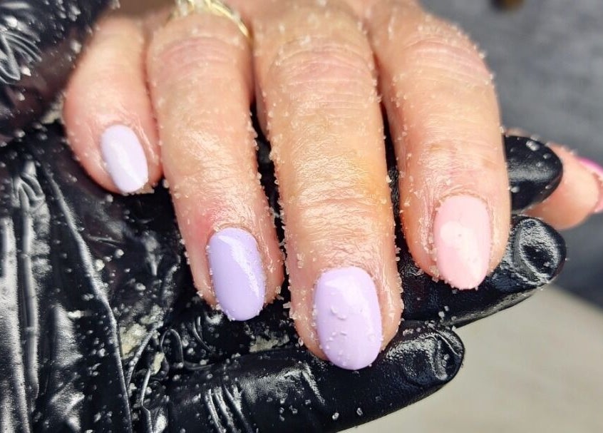 Close-up of pastel polished nails at Serenity Nails By Marni, Monmouth, Wales, GB. Expert care and artistry.