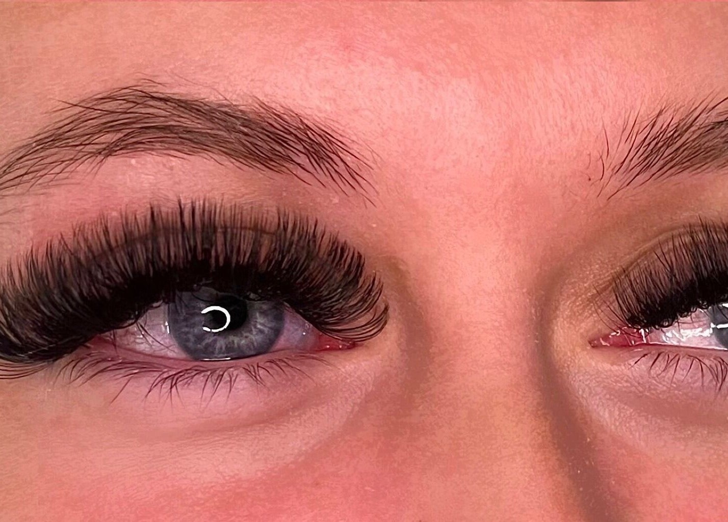 Close-up of beautifully styled eyelashes at Cobeautystudio in Church Warsop, England, GB.