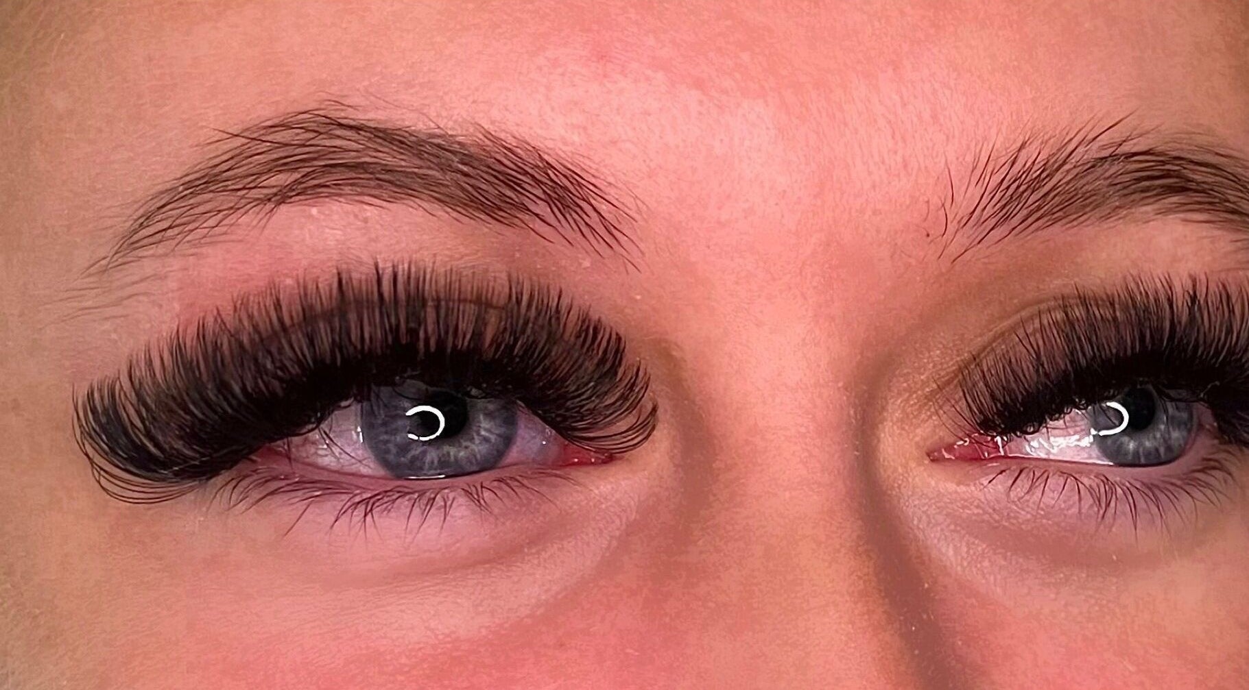 Close-up of beautifully styled eyelashes at Cobeautystudio in Church Warsop, England, GB.