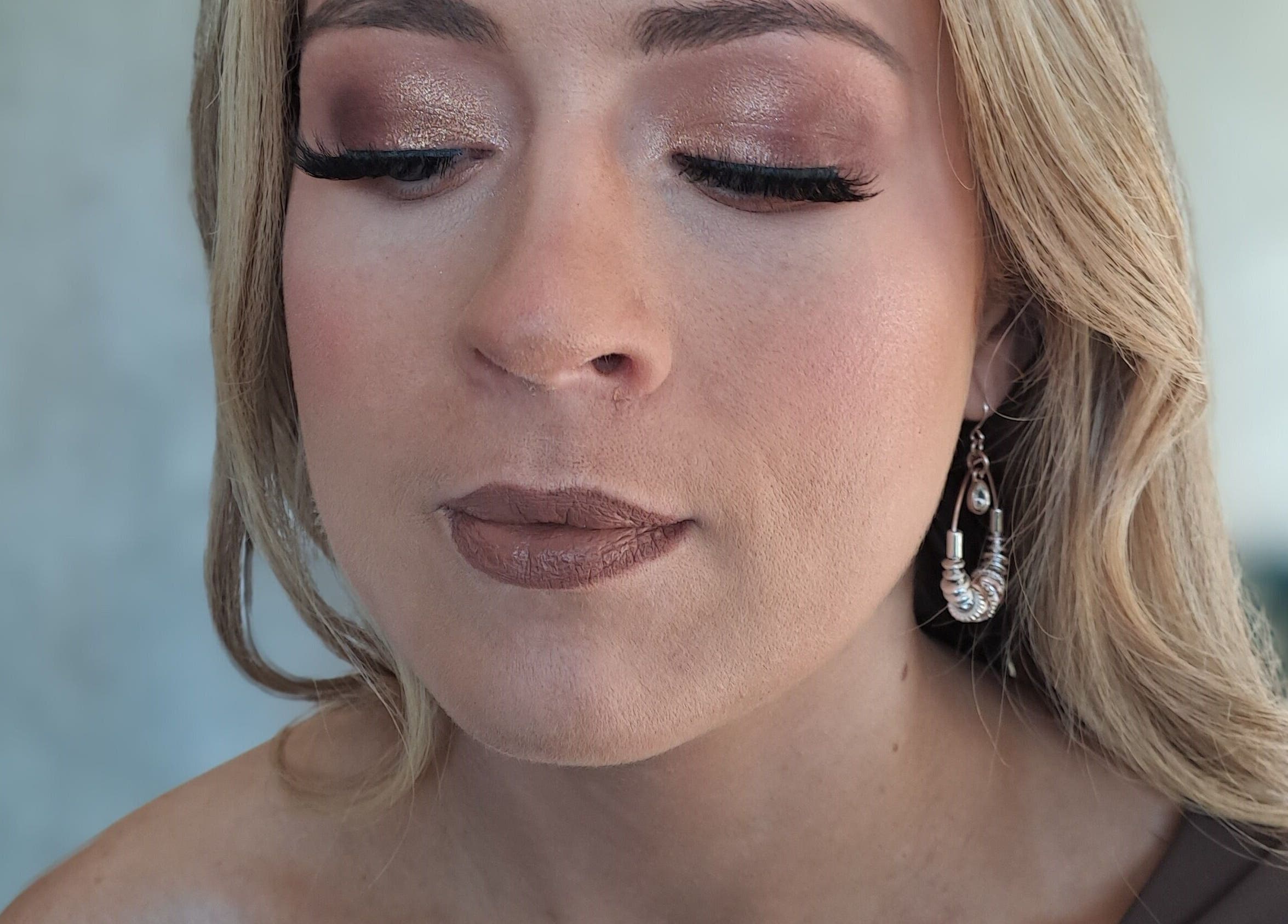 Elegant makeup at Beauty by Hailey Anderson, Larkhall, Scotland, GB featuring bronze eyelids and nude lips.