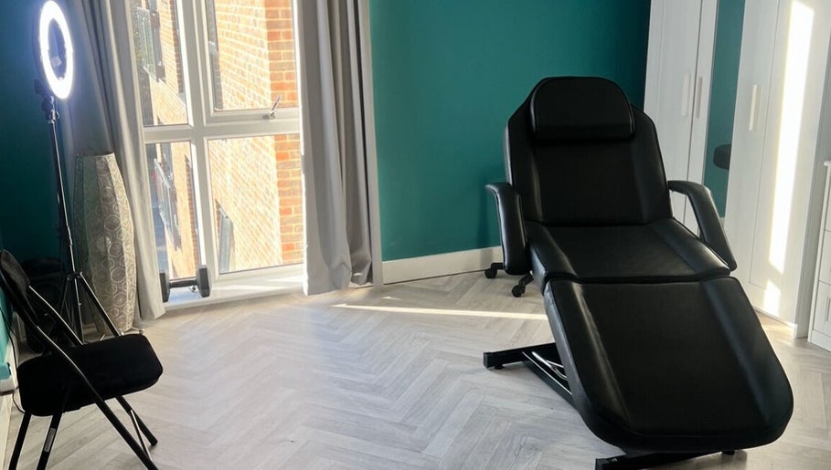 Relaxation chair in a bright room at Face Me Aesthetics, Arborfield Green, England, GB.