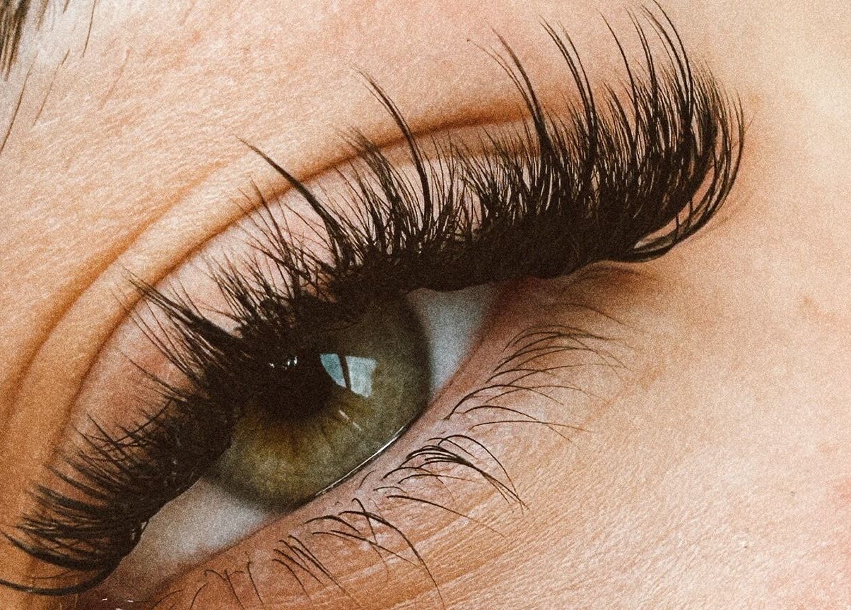 Close-up of eyelash extensions at Manchester Lashes | Jean Studios | Ancoats Beehive Mill, Manchester, England, GB.
