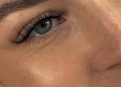 Close-up of professionally applied lashes at Manchester Lashes | Jean Studios | Ancoats Beehive Mill, Manchester, England, GB.