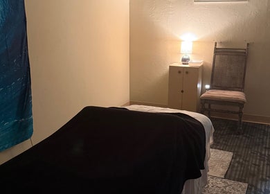 Tranquil massage room at Touch of Serenity Wellness Spa, Moore, Oklahoma, US.