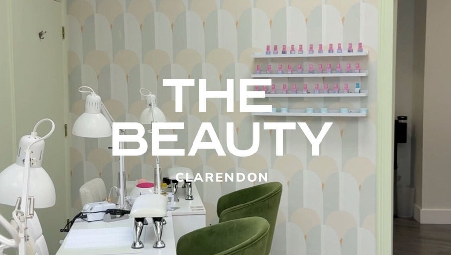 Interior of The Beauty Clarendon Nails and Body Services, Arlington, Virginia, showcasing nail workstations.