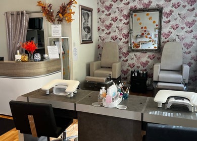 Totally Polished Beauty & Nails in Drighlington, England, GB: Cozy nail salon interior with stylish decor.