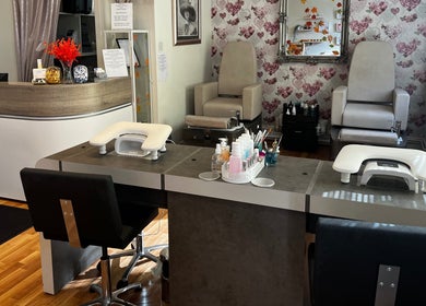 Stylish nail salon interior at Totally Polished Beauty & Nails, Drighlington, England, GB.