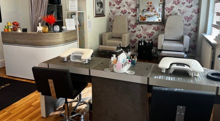 Stylish nail salon interior at Totally Polished Beauty & Nails, Drighlington, England, GB.