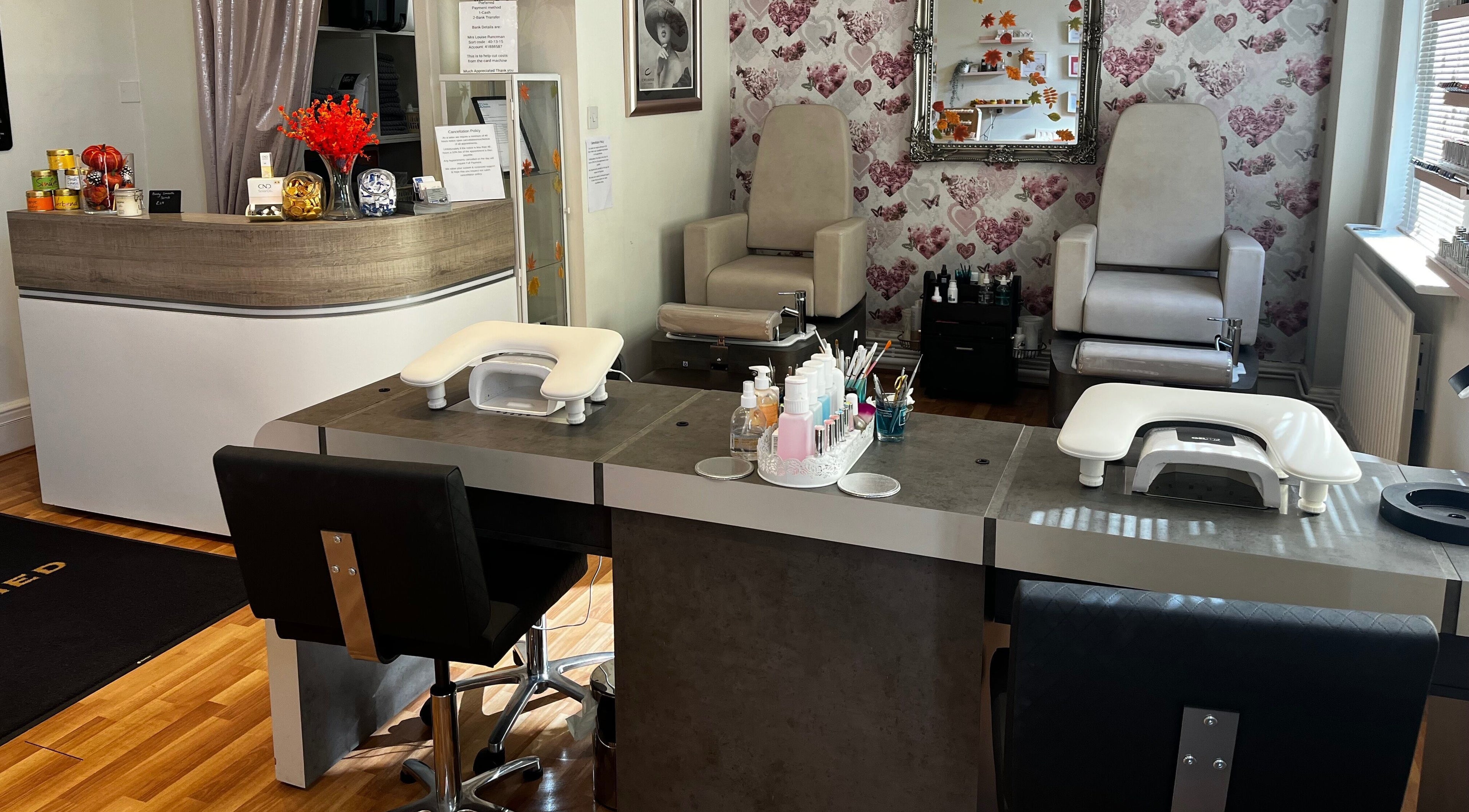 Stylish nail salon interior at Totally Polished Beauty & Nails, Drighlington, England, GB.