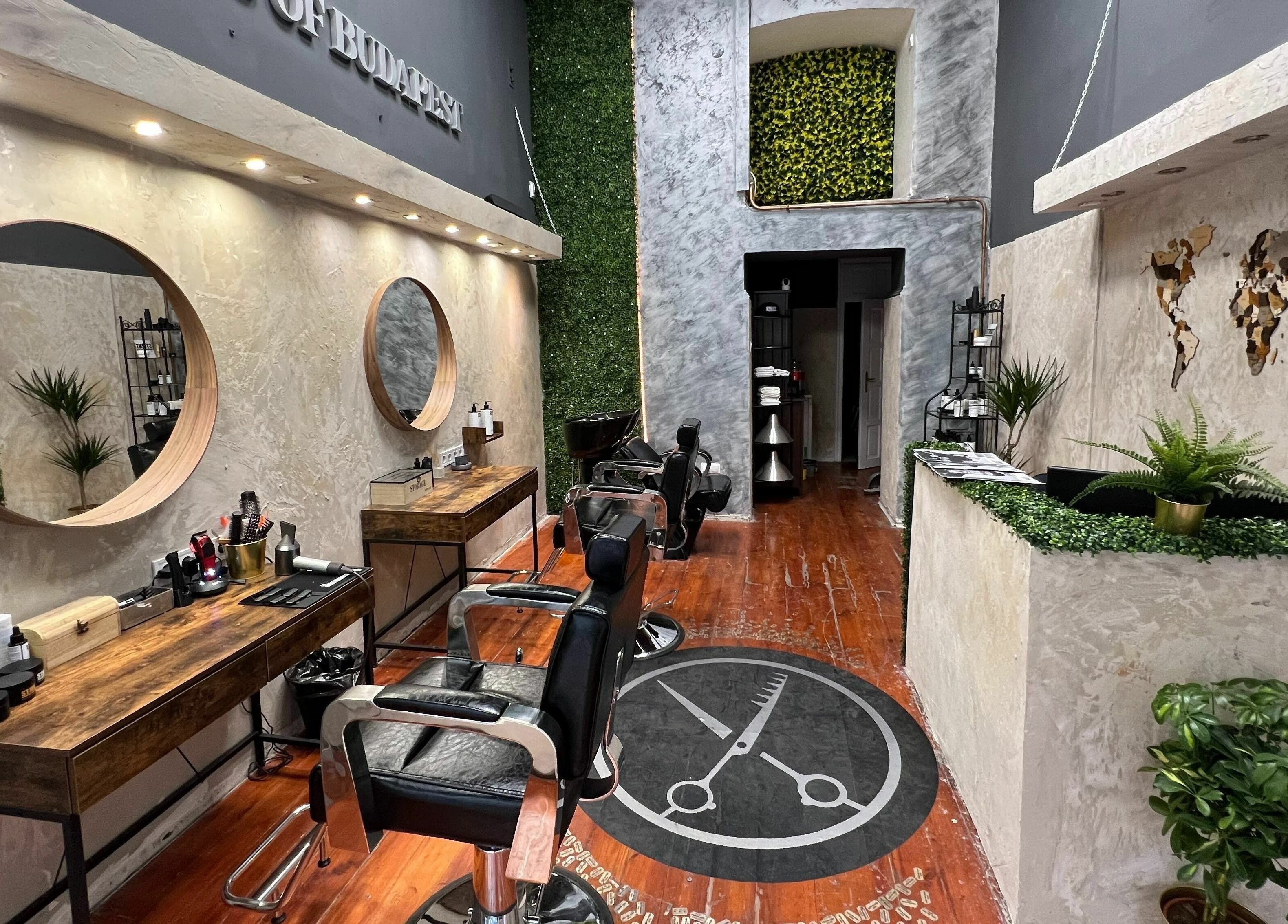 Stylish interior of Gents of Budapest (VI.ker) with modern decor in Budapest, Magyar, HU.