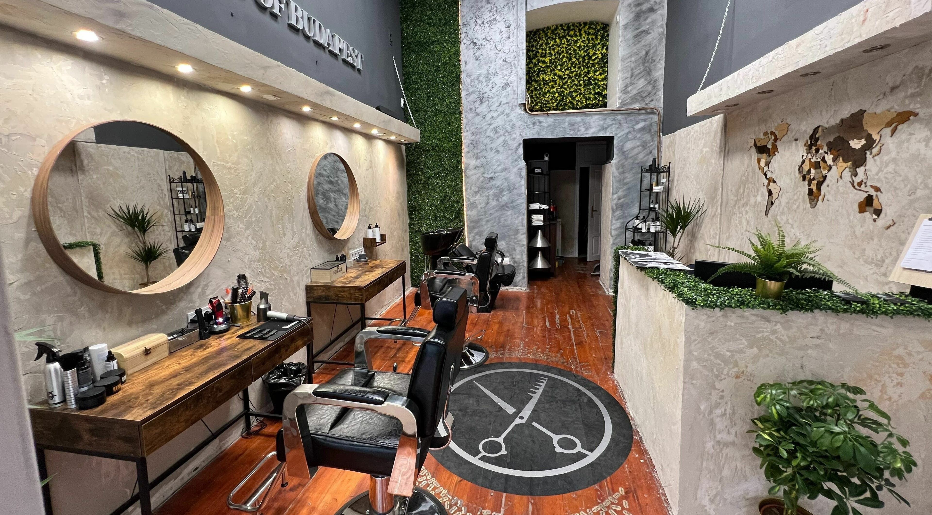 Stylish interior of Gents of Budapest (VI.ker) with modern decor in Budapest, Magyar, HU.