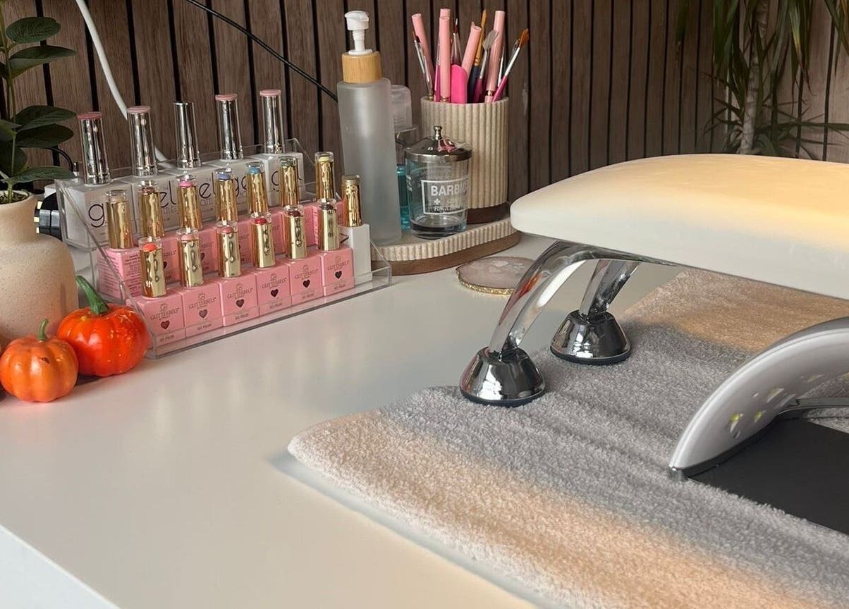 Nail station at Kate & Lil at Bella Vida, Ormskirk, England, GB with polish and decor.