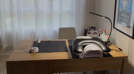 Nail salon setup at Luna-Luxe Beauty Bar, Geelong, Victoria, AU with lamp and manicure tools.