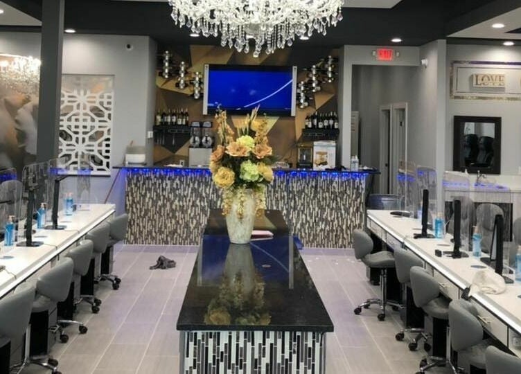 Luxurious interior of GrandLux Nails Spa in Round Rock, Texas, US with elegant decor and modern styling.
