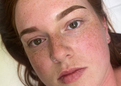 Close-up of perfectly groomed eyebrows at Lavish Eyes Studio, Temuka, Canterbury, NZ.