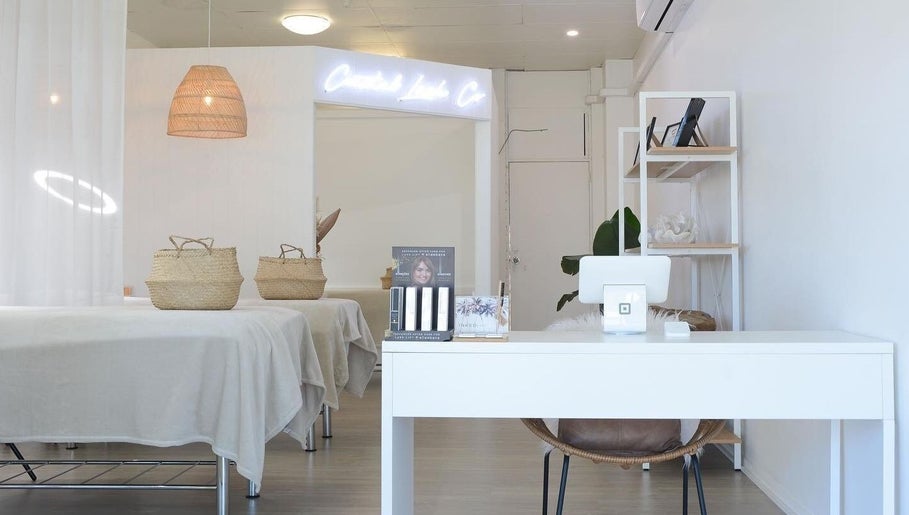 Tranquil interior of Coastal Lash Co. in Maroochydore, Queensland, AU with cozy treatment area and decor.
