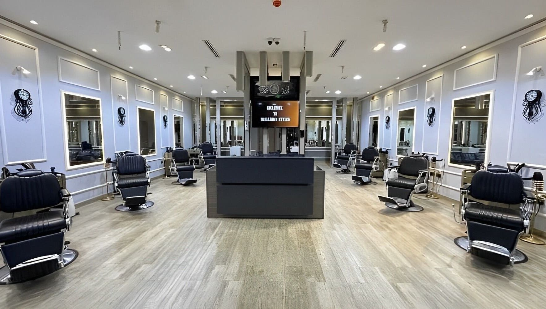 Interior of Brilliant Styles Gents Salon in دبي Dubai, AE. Spacious, sleek design with modern barber chairs.