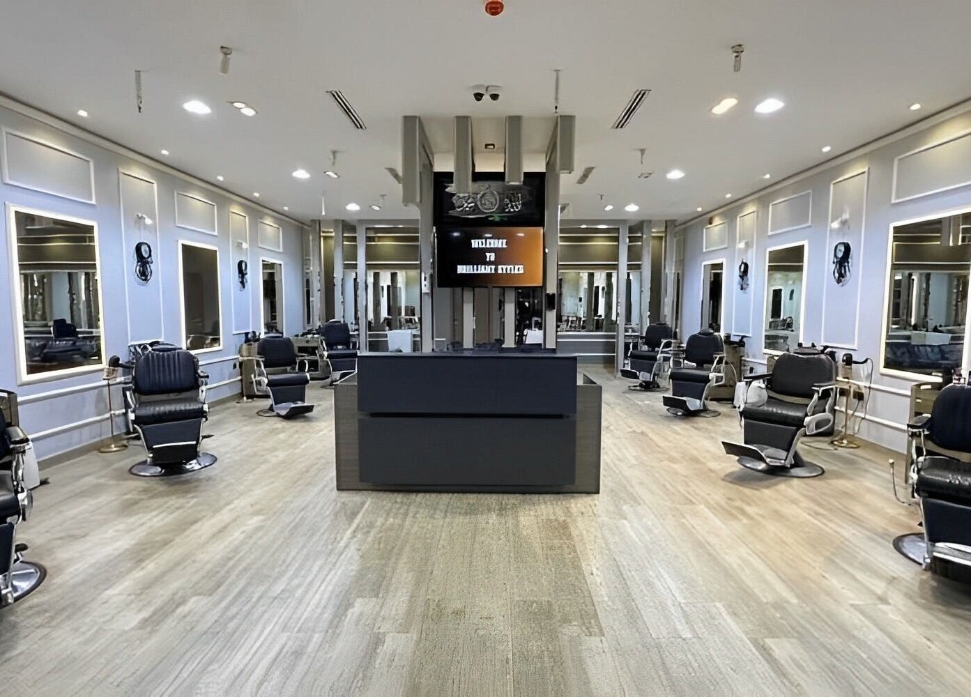 Interior of Brilliant Styles Gents Salon in دبي Dubai, AE. Spacious, sleek design with modern barber chairs.
