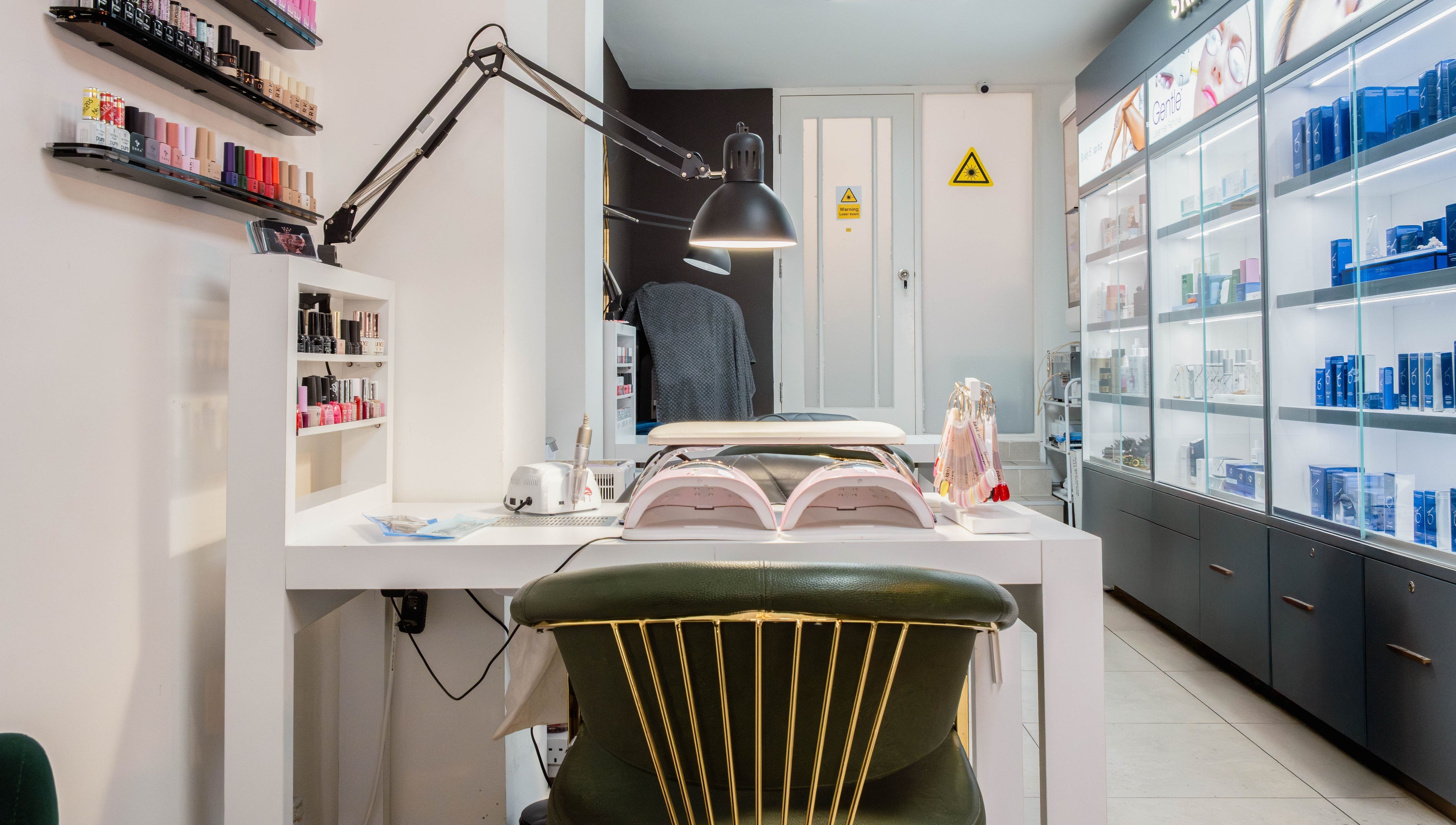 Elegant nail workspace at Viktoria Pereviazko Professional Nails Artist, London, England, GB, with sleek setup.