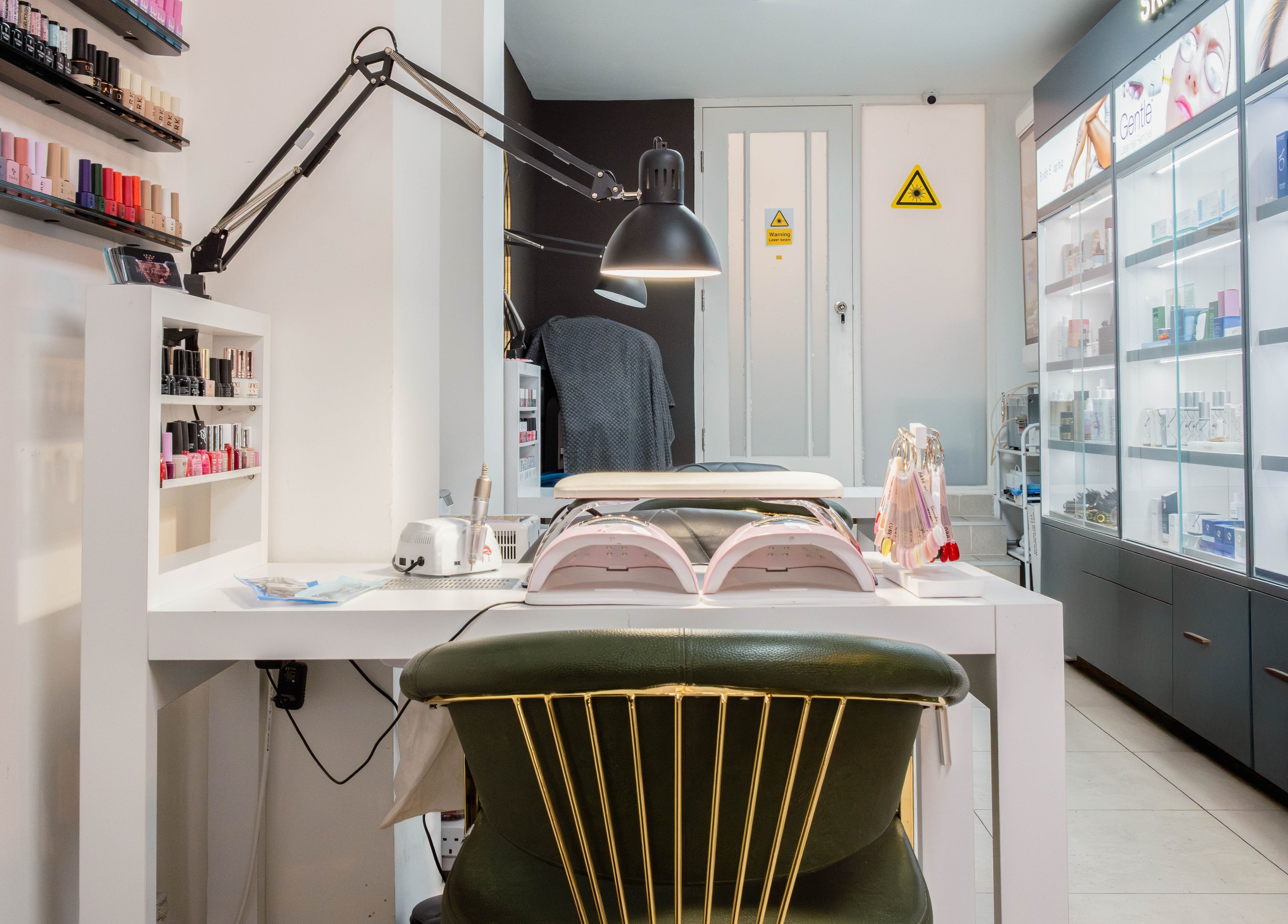 Elegant nail workspace at Viktoria Pereviazko Professional Nails Artist, London, England, GB, with sleek setup.