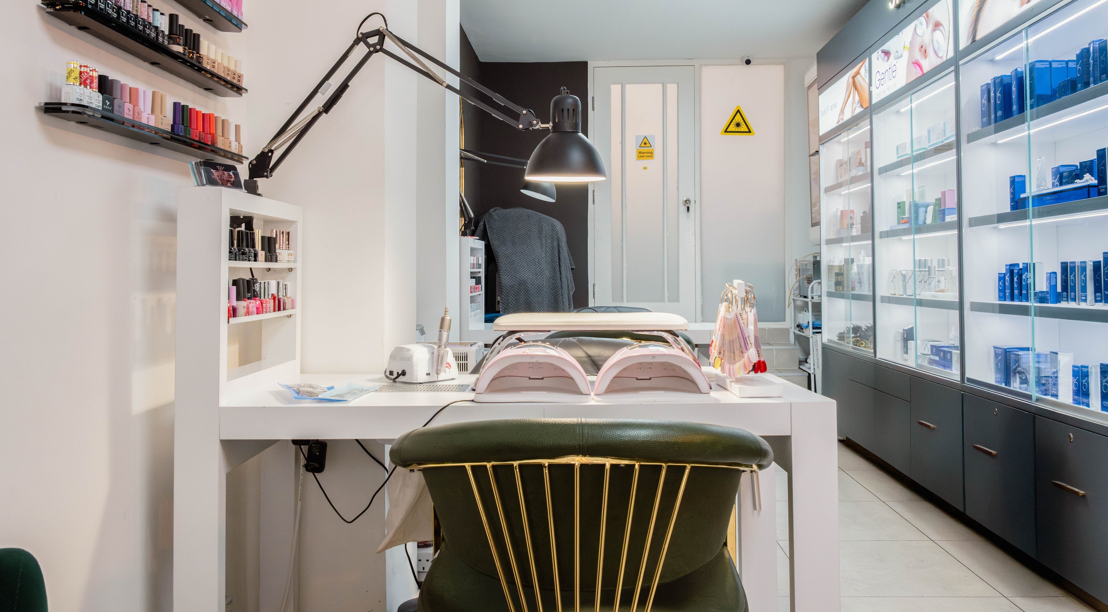 Elegant nail workspace at Viktoria Pereviazko Professional Nails Artist, London, England, GB, with sleek setup.