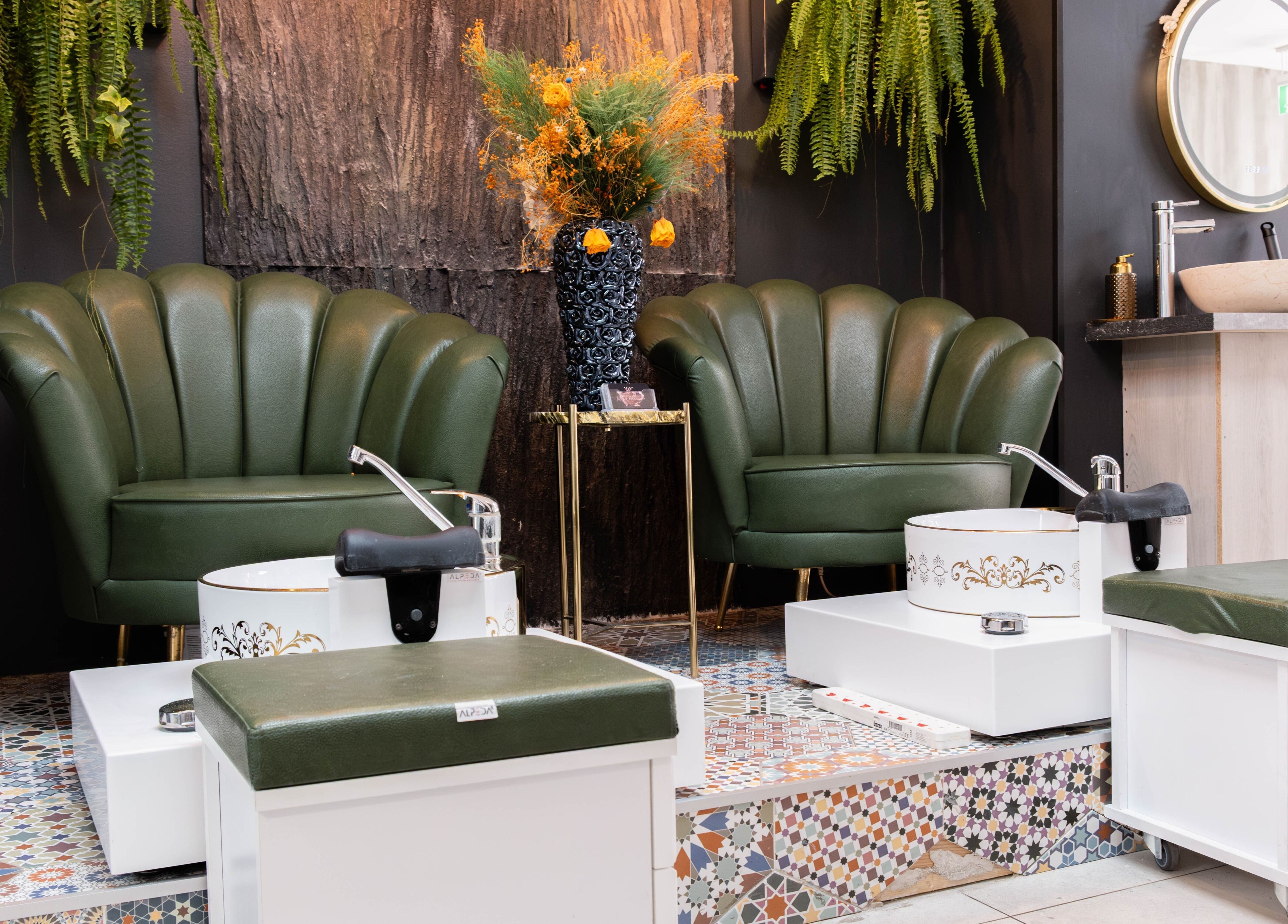 Luxurious pedicure chairs at Viktoria Pereviazko Professional Nails Artist, London, England, GB.